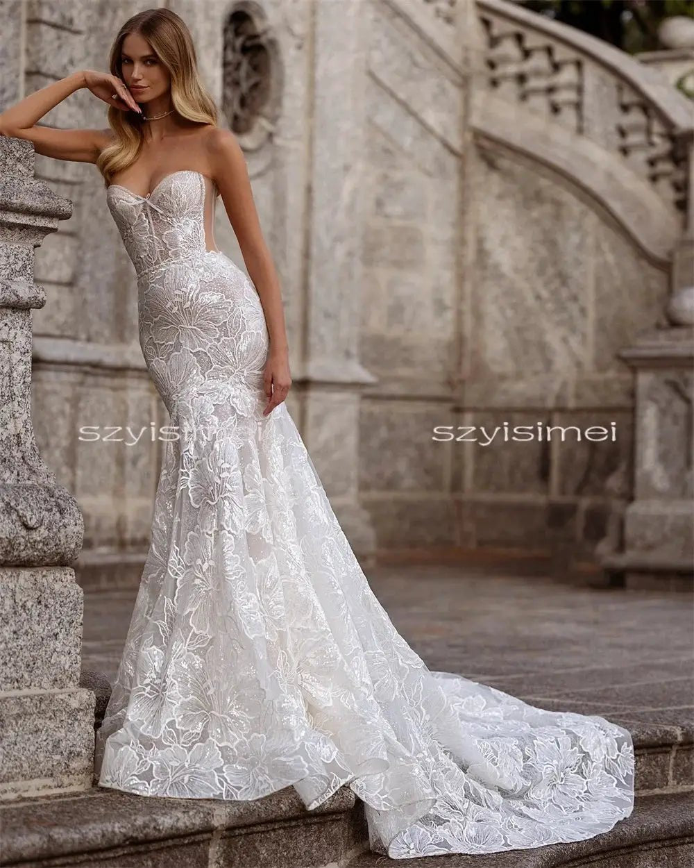 Dream Dress Modern Mermaid Lace Wedding Dress Sweetheart Bridal Gown With Bra