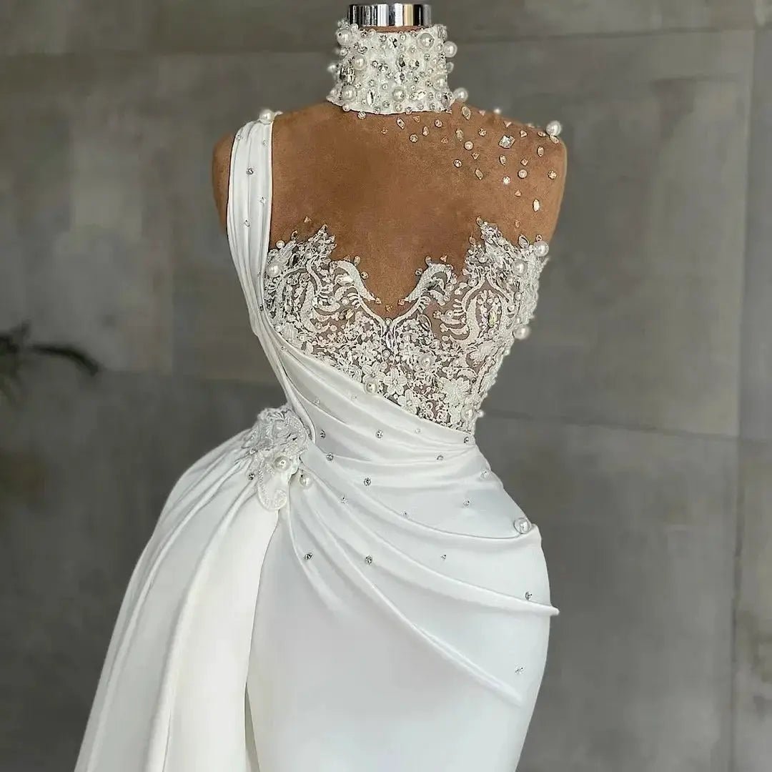 Dream Mermaid Wedding Dress With Detachable Train Pearl Beaded Gown Customizable