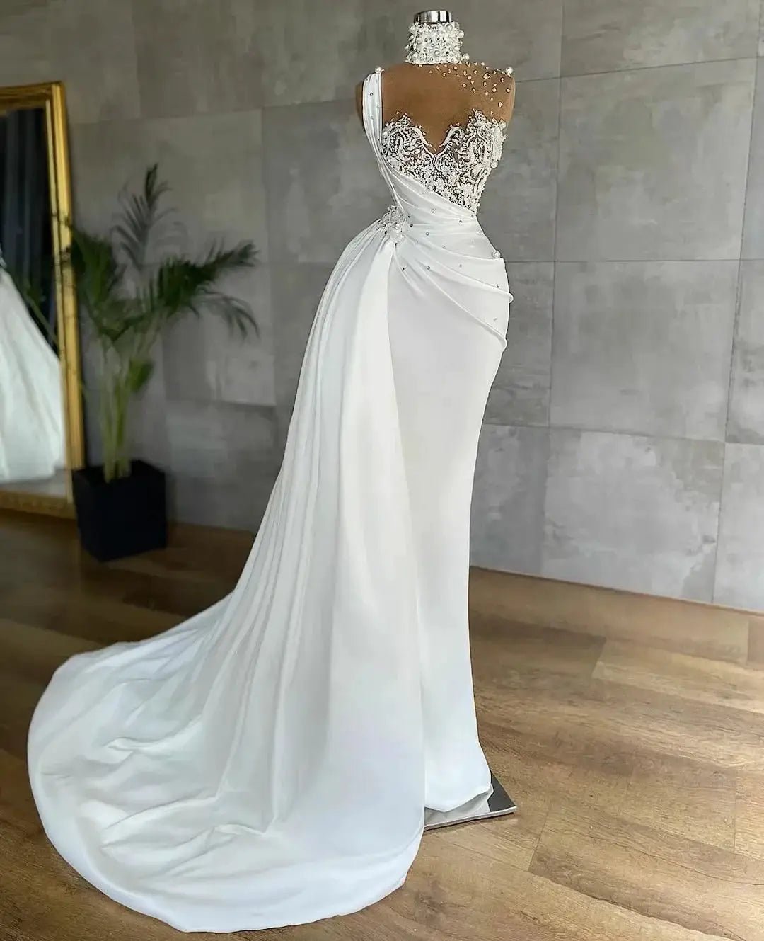 Dream Mermaid Wedding Dress With Detachable Train Pearl Beaded Gown Customizable