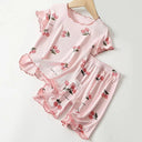 DreamNest Girls Cherry Blossom Summer Pajama Set- Breathable 4-Way Stretch Modal
