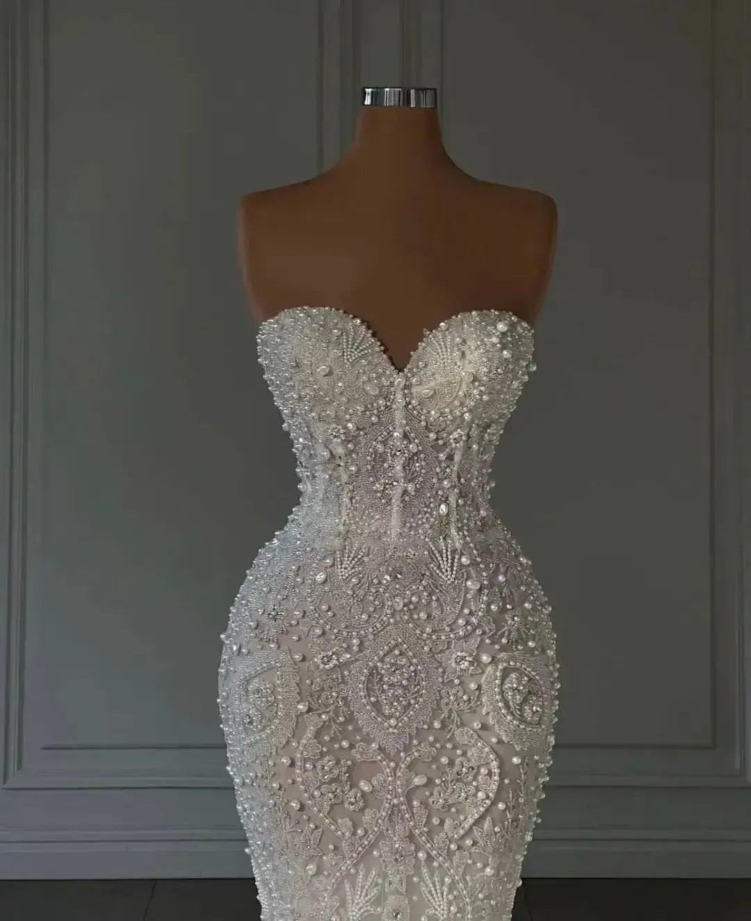 Dreamy Luxury Mermaid Wedding Dress Lace Pearl Sparkle Off Shoulder Custom Made