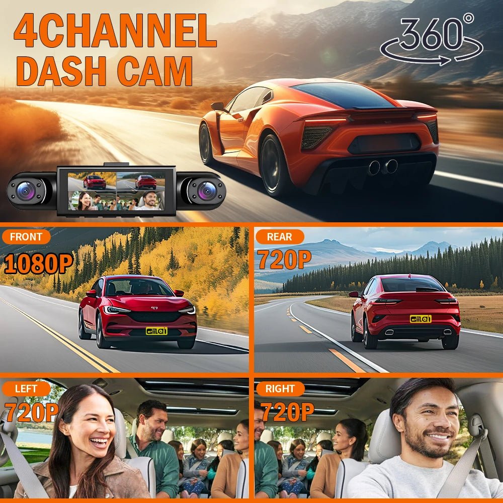DriveGuard 4 Channel Dash Cam 360 Degree Car Video Recorder - Night Vision Ultra