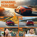 DriveSafe Dashcam 4Channel Black Box WiFi - 1080P Night Vision Hardwire Kit Plus