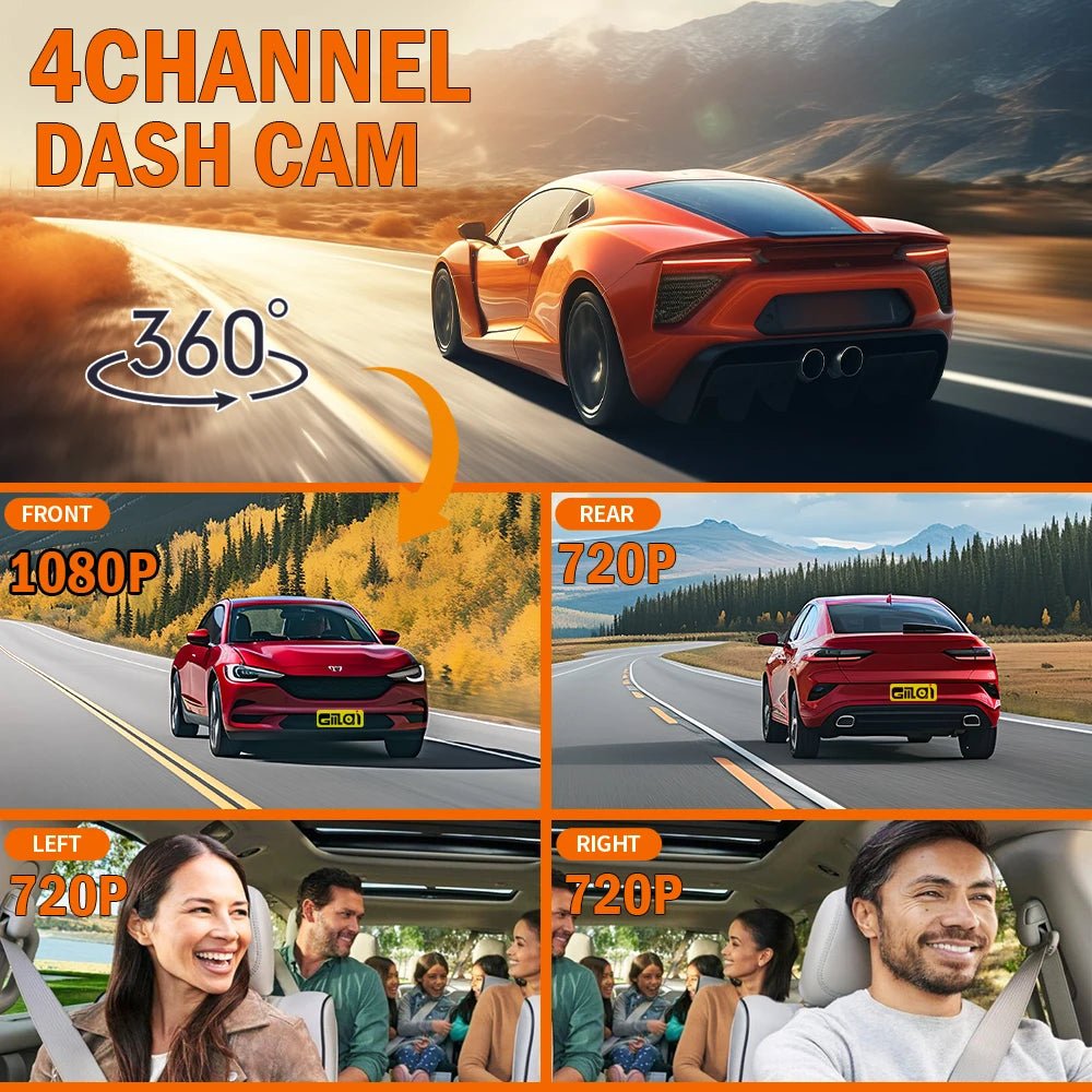 DriveSafe Dashcam 4Channel Black Box WiFi - 1080P Night Vision Hardwire Kit Plus