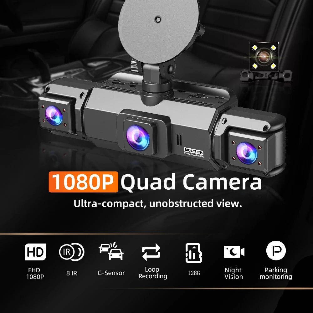 DriveSafe Dashcam 4Channel Black Box WiFi - 1080P Night Vision Hardwire Kit Plus