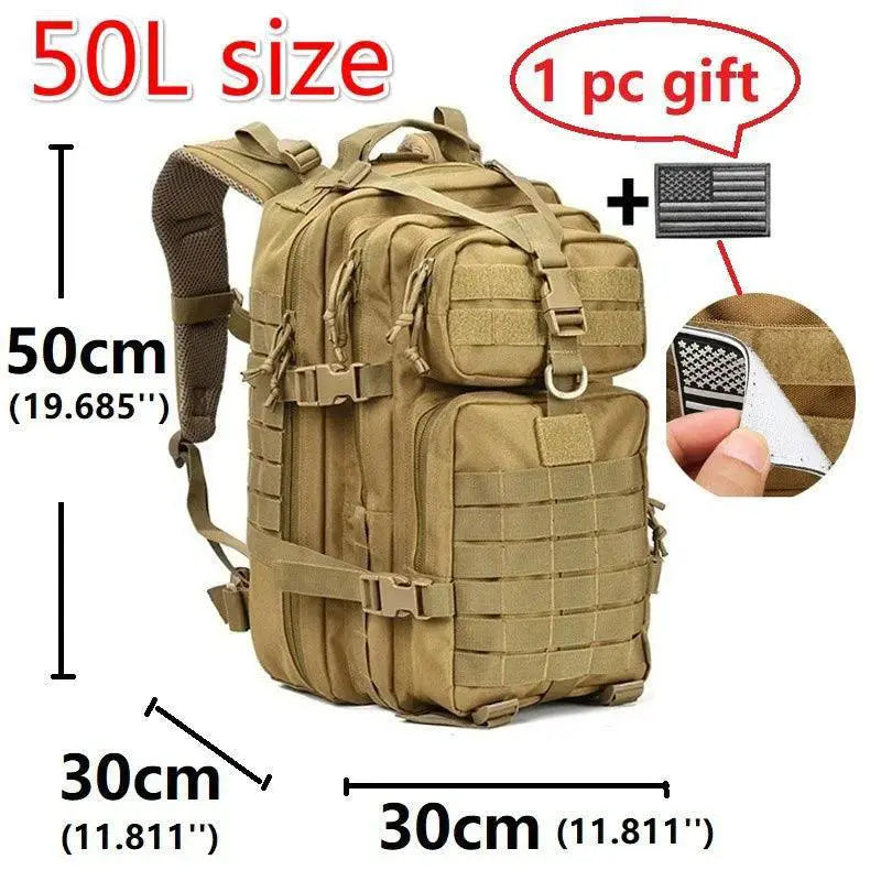 Durable 30L 50L Waterproof Tactical Backpack for Outdoor Use