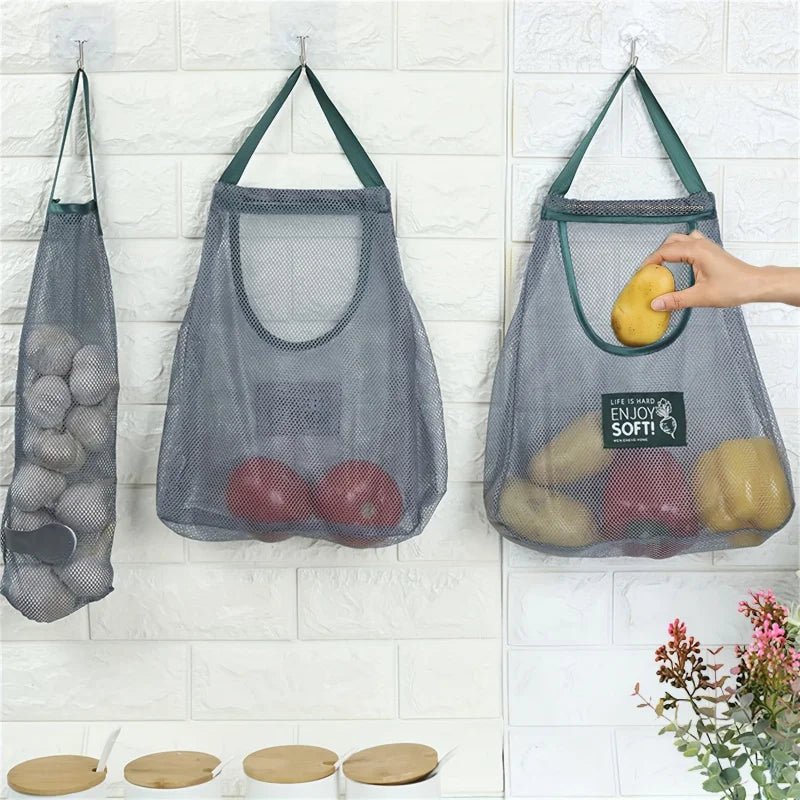 Durable Hanging Mesh Storage Bags For Garlic Potato And Onions Pantry Ventilated