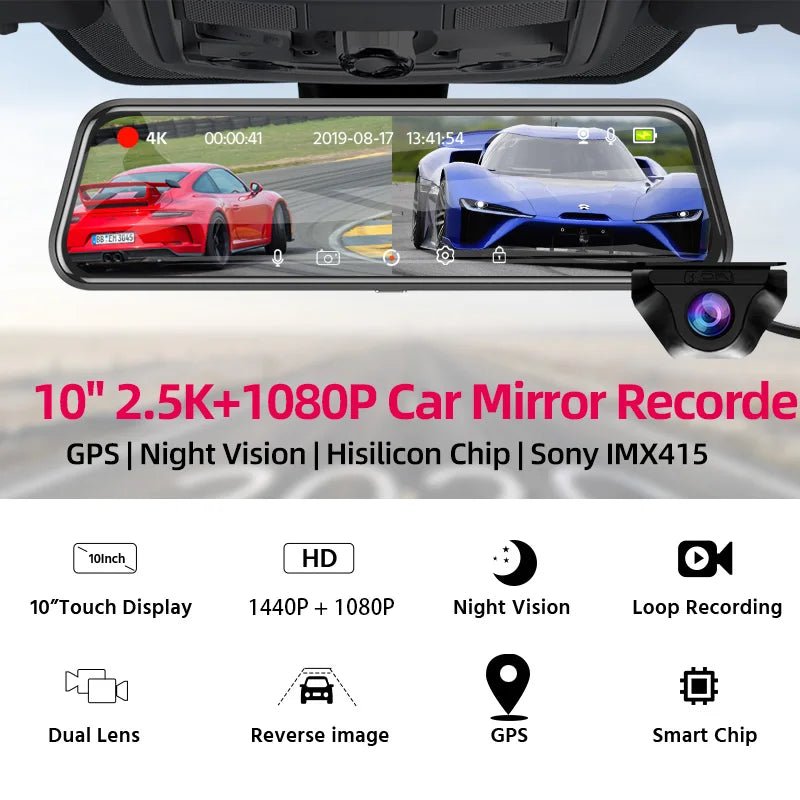 E - ACE 2K Car DVR WIFI GPS Mirror - Night Vision 24H Parking 1080P Front Cam Plus