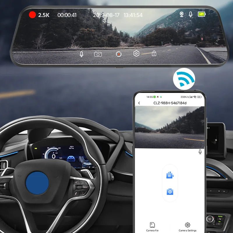 E - ACE 2K Car DVR WIFI GPS Mirror - Night Vision 24H Parking 1080P Front Cam Plus