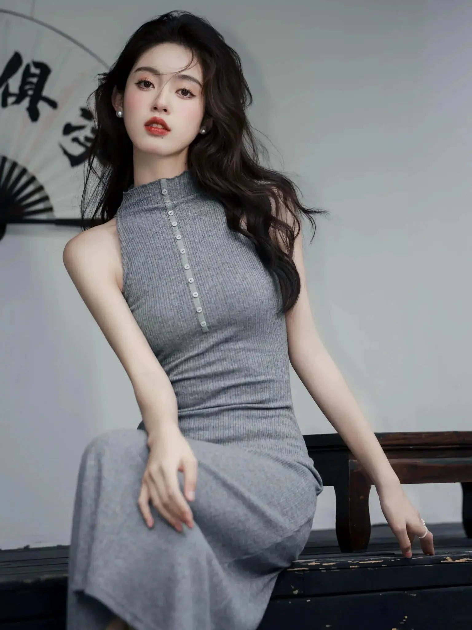 Early Autumn Knitted Dress And Black Cardigan Set Retro Chic