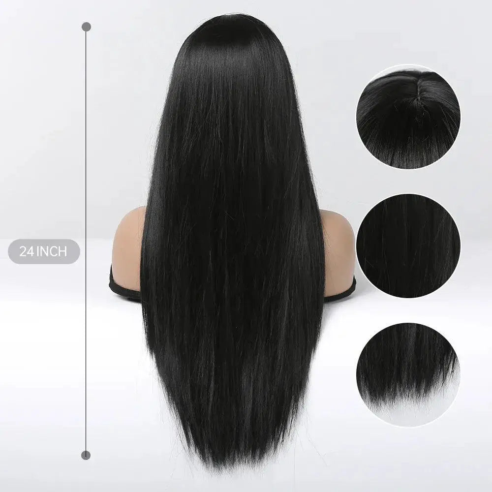 EASIHAIR Silky Straight Black Cosplay Wig Heat Resistant