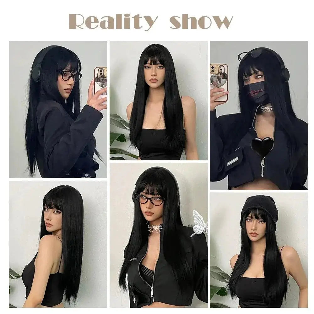 EASIHAIR Silky Straight Black Cosplay Wig Heat Resistant