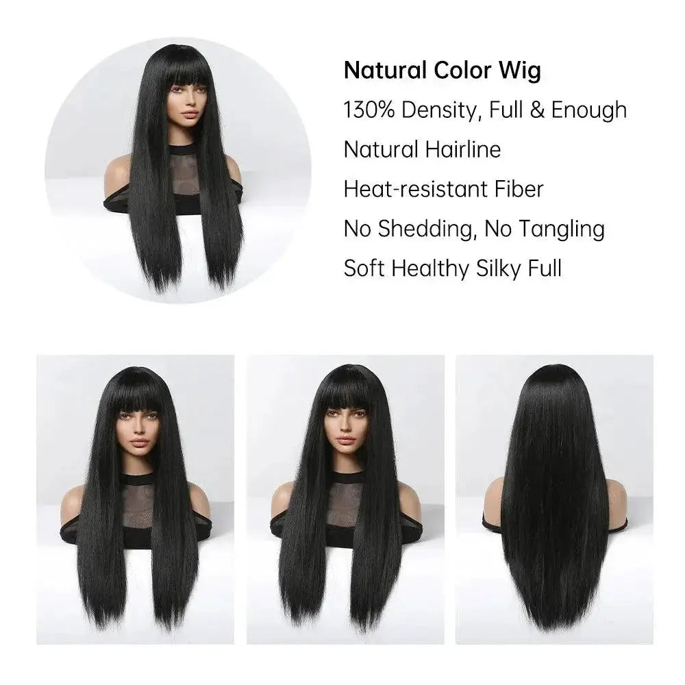 EASIHAIR Silky Straight Black Cosplay Wig Heat Resistant