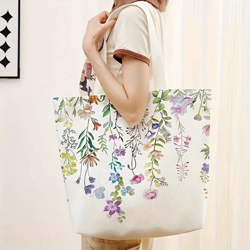 Eco Friendly Flower Printed Canvas Tote Bag Reusable Multifunctional Backpack