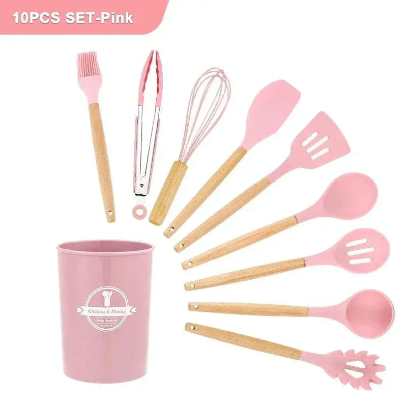Eco Friendly Silicone Kitchen Utensils With Wooden Handles