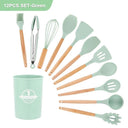 Eco-Friendly Silicone Kitchen Utensils Set with Wooden Handles