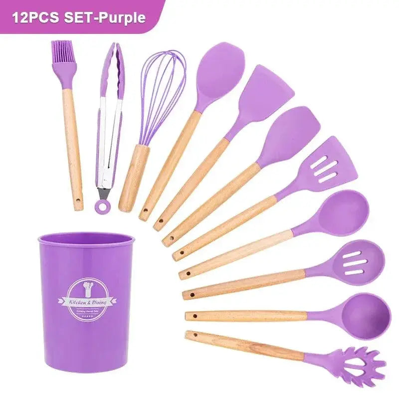 Eco Friendly Silicone Kitchen Utensils With Wooden Handles — product view 12