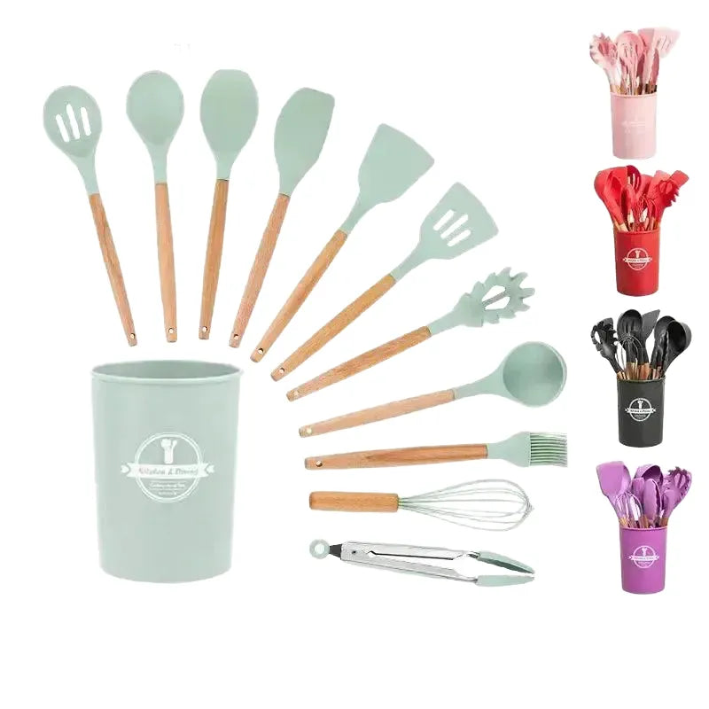 Eco Friendly Silicone Kitchen Utensils With Wooden Handles — product view 1
