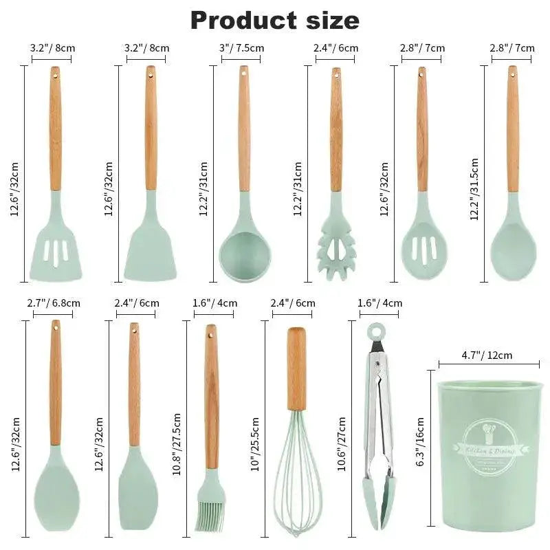 Eco Friendly Silicone Kitchen Utensils With Wooden Handles