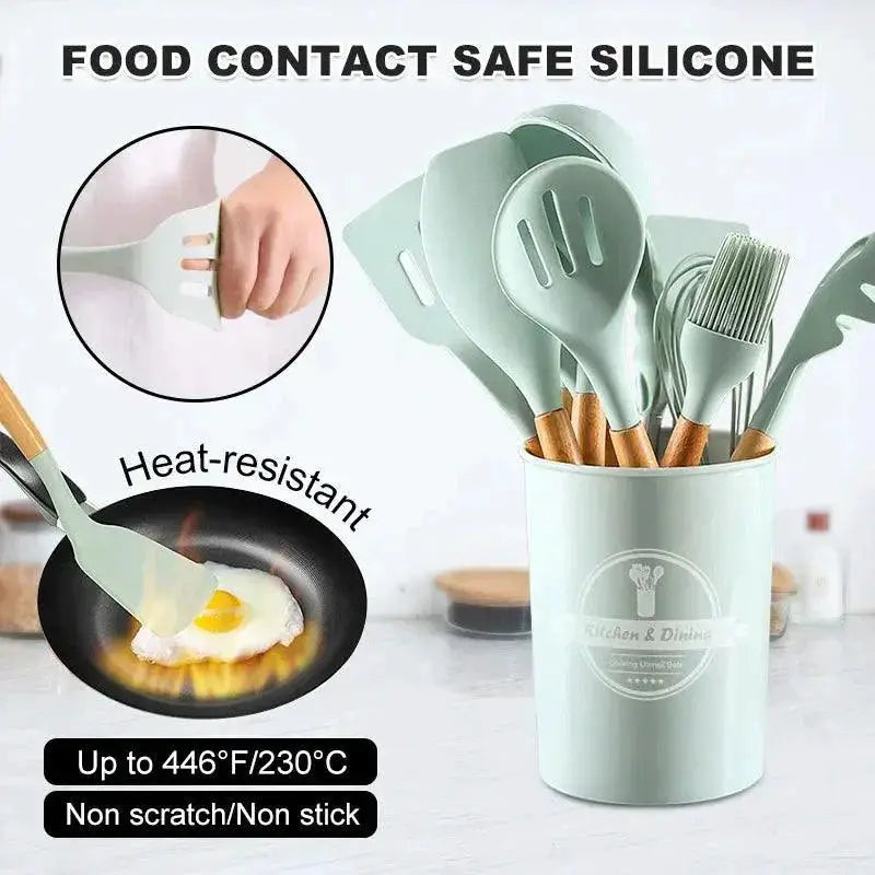 Eco Friendly Silicone Kitchen Utensils With Wooden Handles