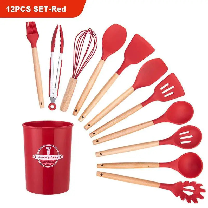 Eco Friendly Silicone Kitchen Utensils With Wooden Handles — product view 11
