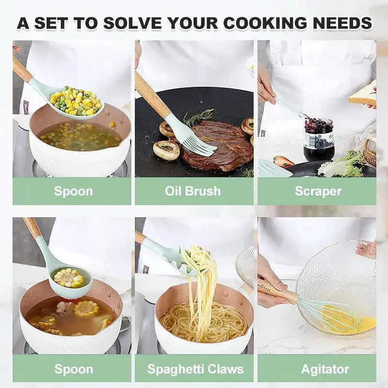 Eco Friendly Silicone Kitchen Utensils With Wooden Handles