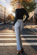 Flattering Wide Waist Plaid Flare Pants