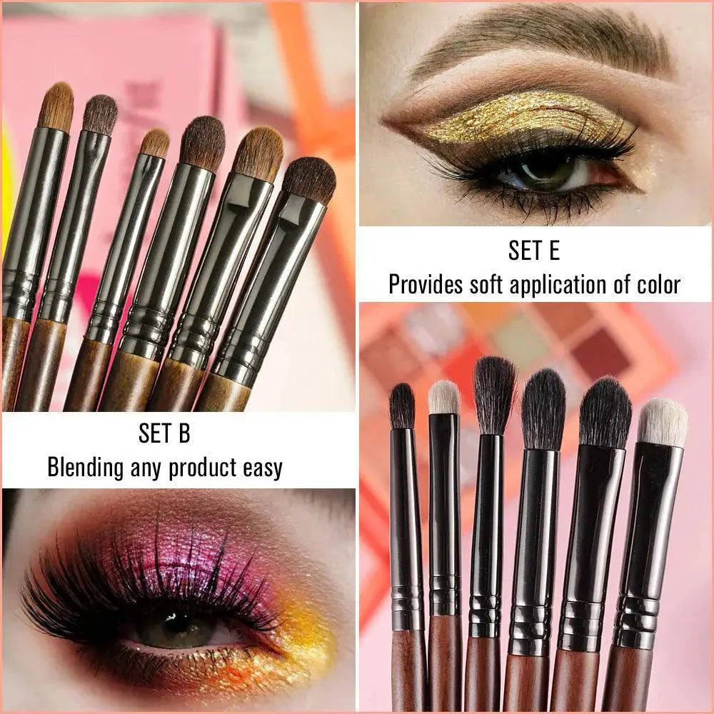 Effortless Blending Goat Hair Eye Makeup Brushes Set 6 Pcs