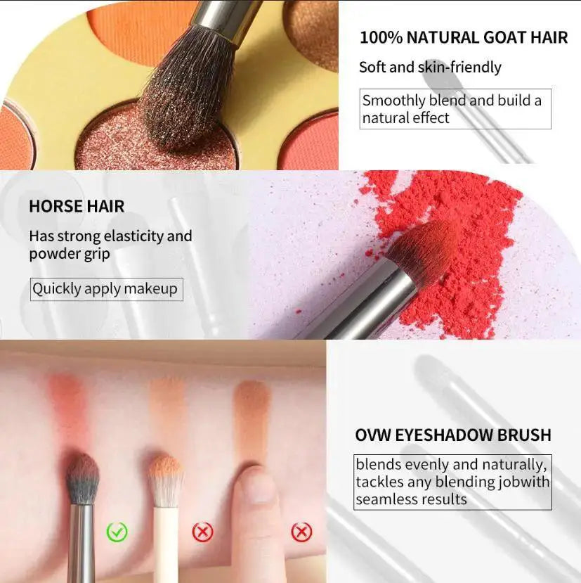 Effortless Blending Goat Hair Eye Makeup Brushes Set 6 Pcs