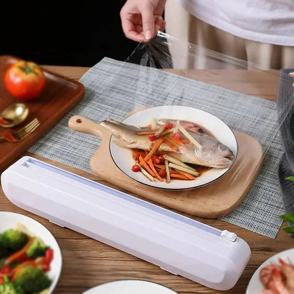 Effortless Punch Free Plastic Wrap Dispenser Sharp Cutter