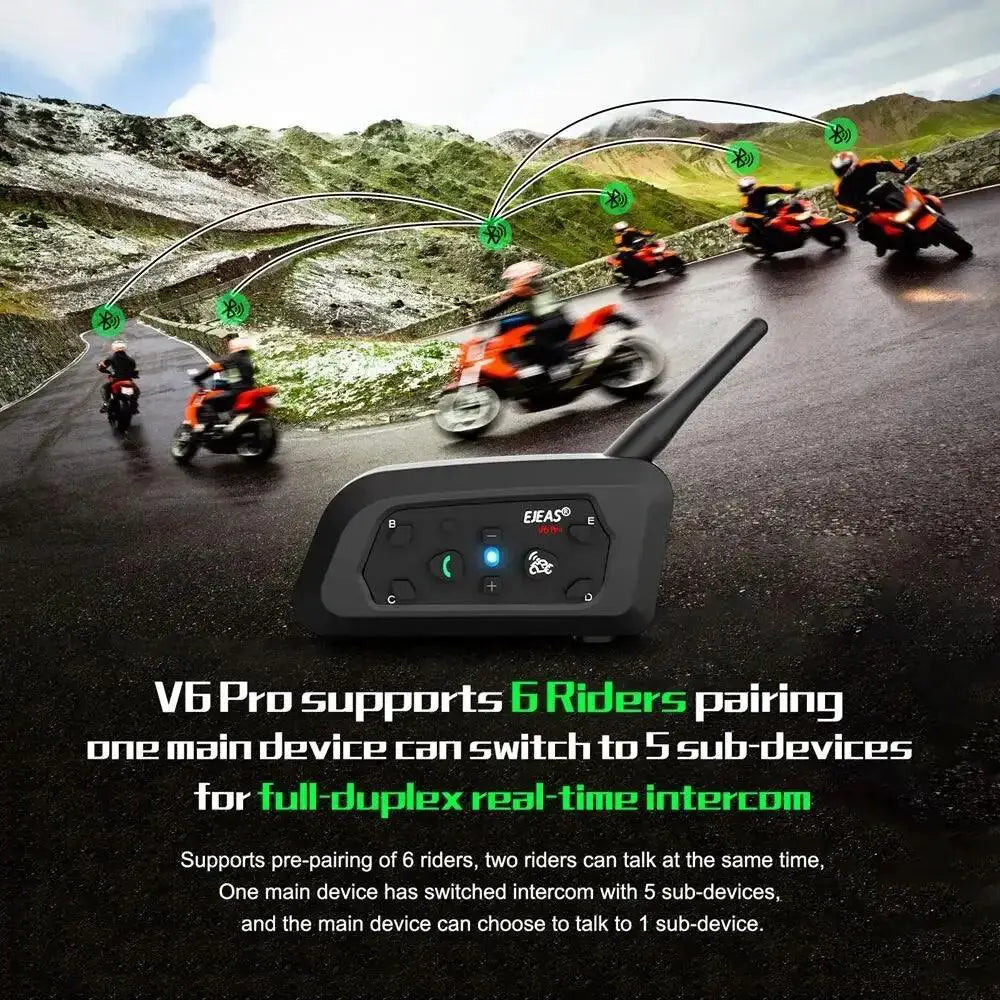 EJEAS V6 Pro Bluetooth Motorcycle Intercom For 6 Riders