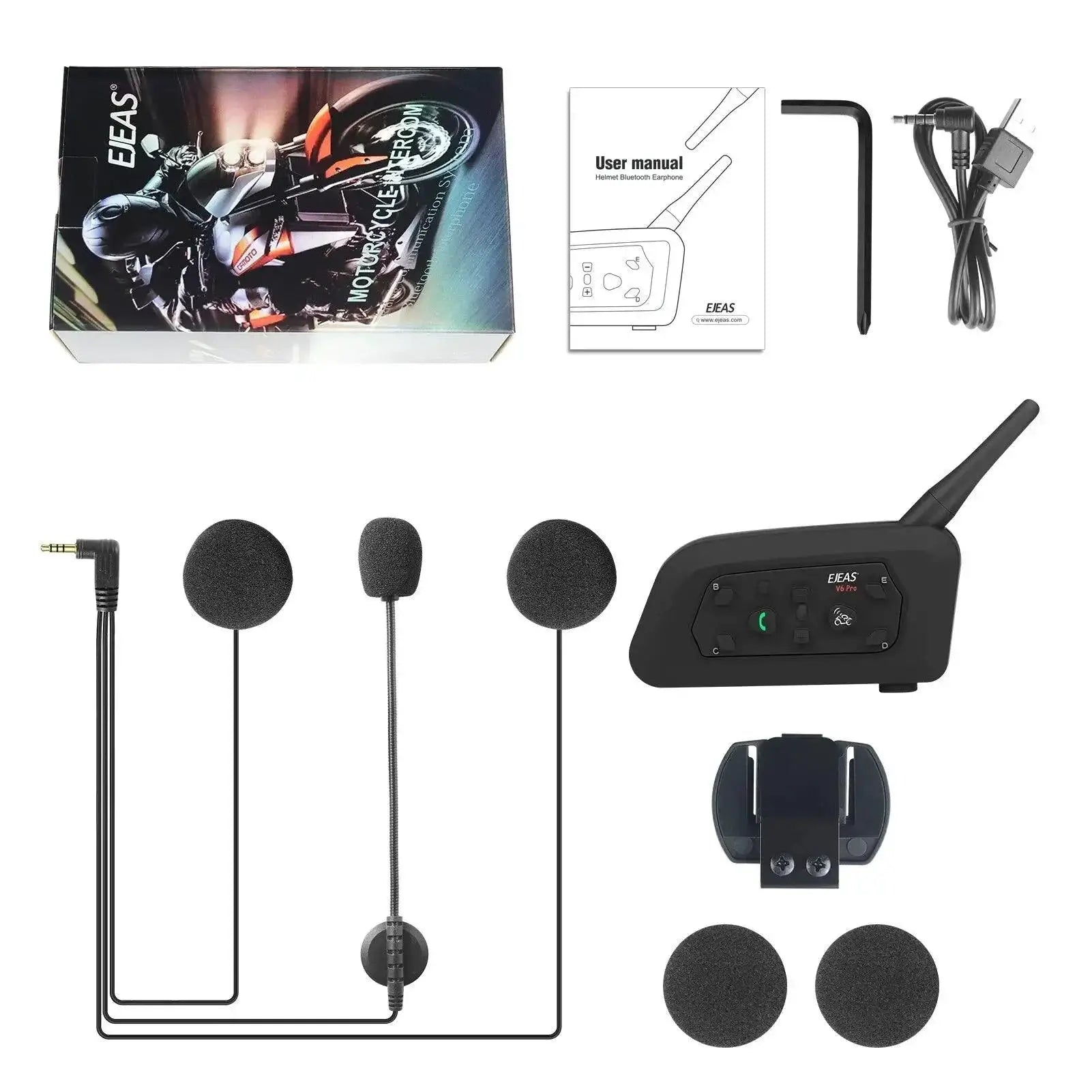 EJEAS V6 Pro Bluetooth Motorcycle Intercom For 6 Riders