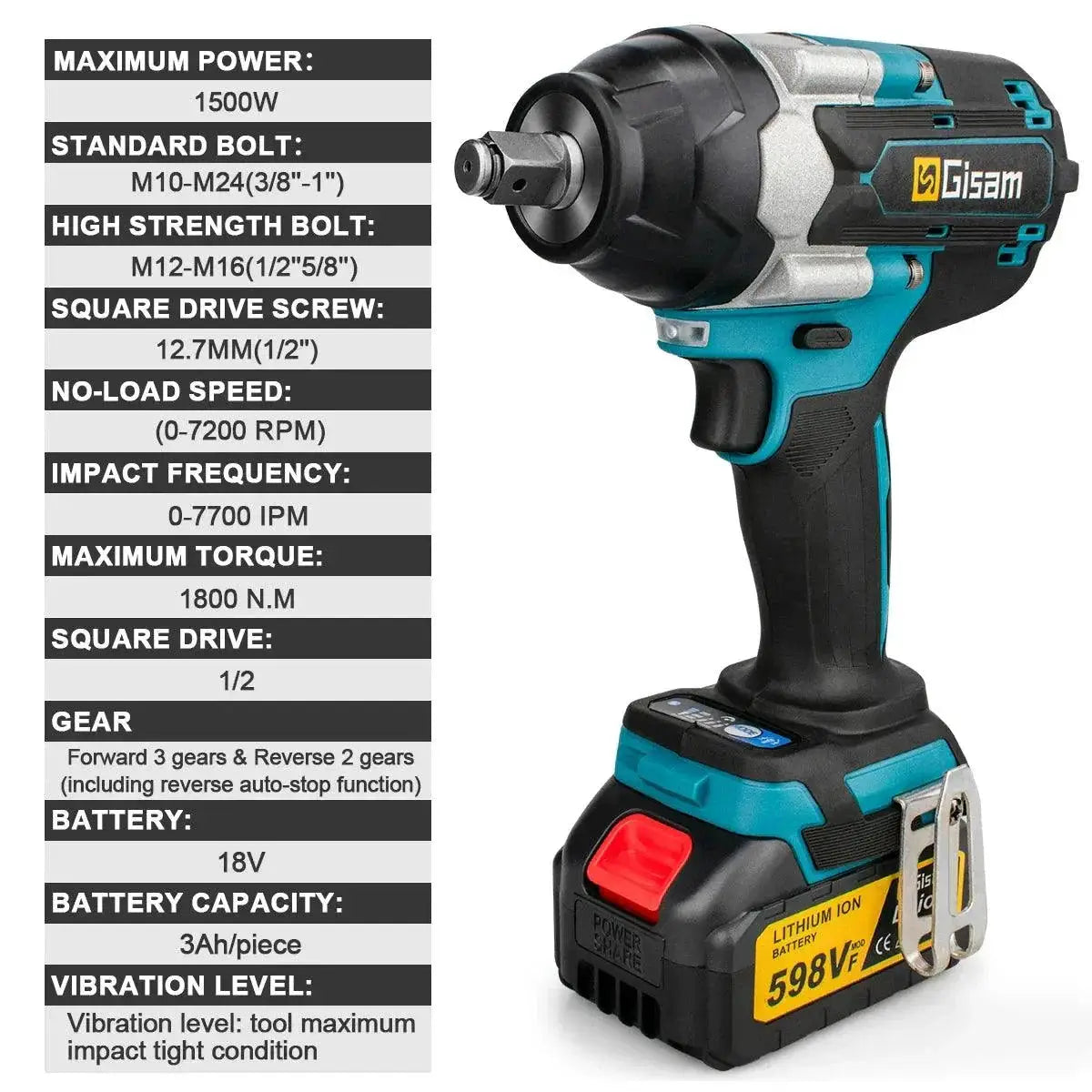 Electric Impact Wrench 18V Pro Brushless Tool 1800Nm Torque