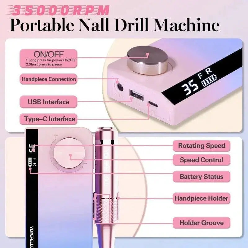 Electric Nail Drill Kit Pro Grooming Tool Smart Pause