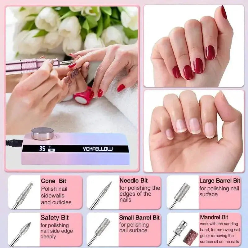 Electric Nail Drill Kit Pro Grooming Tool Smart Pause
