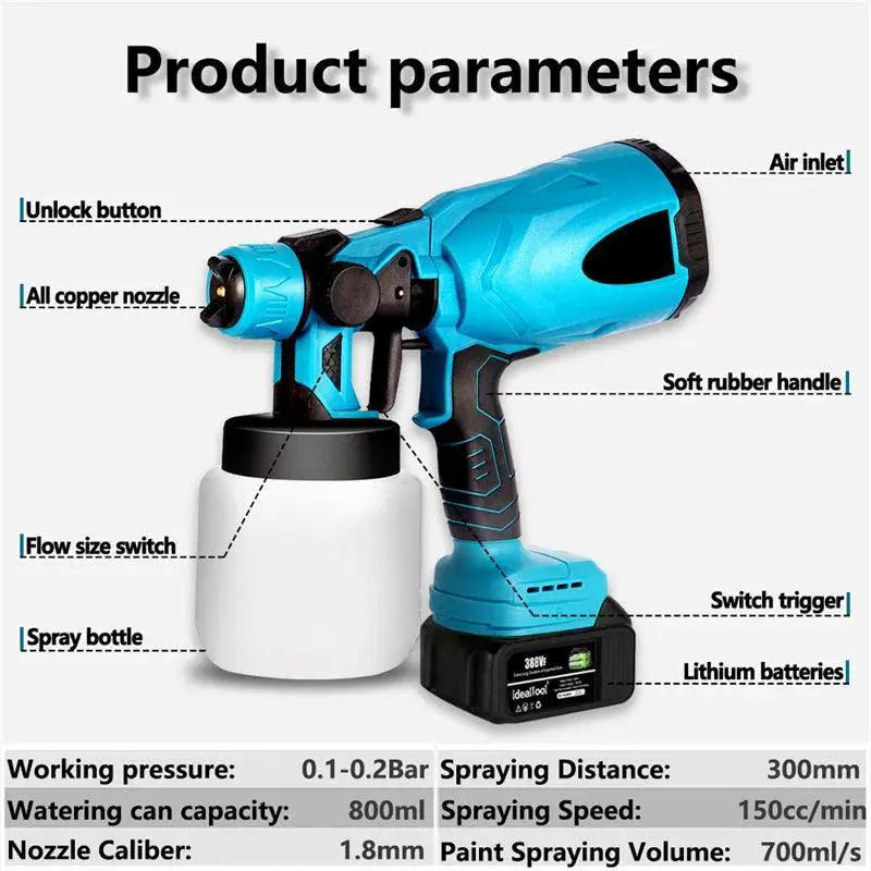 Cordless Electric Spray Gun 800ML Handheld Paint Sprayer