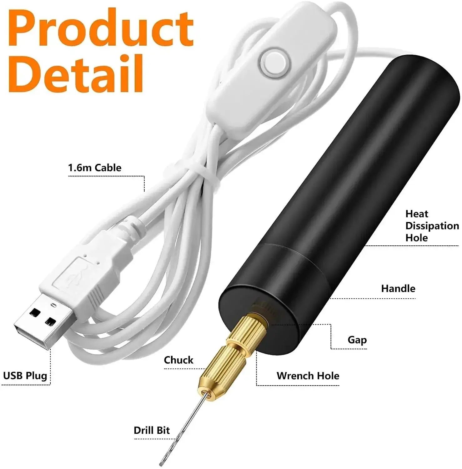 USB Mini Drill Engraver Tool 5 Pieces Set Electric Rotary
