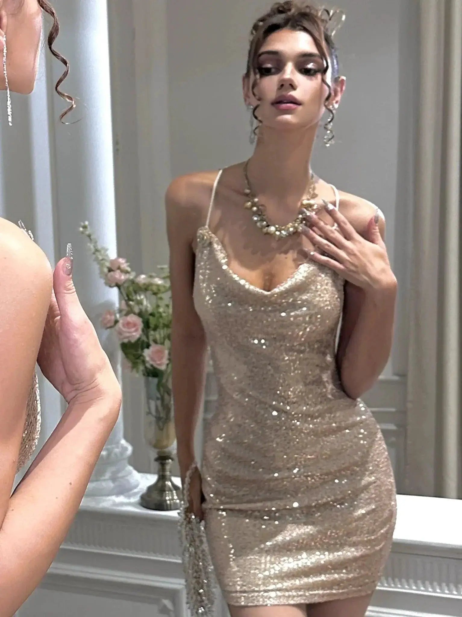 Elegance Swing Collar Dress Camellia Color Luxurious Wear