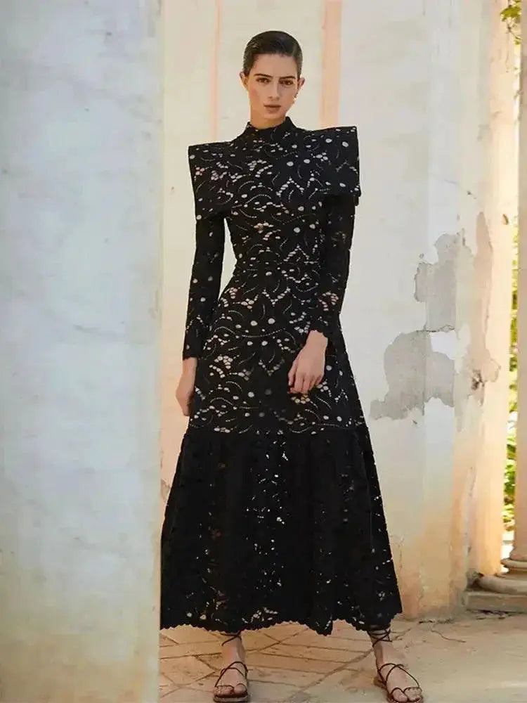 Elegance White Lace Maxi Dress Chic A Line Office Style