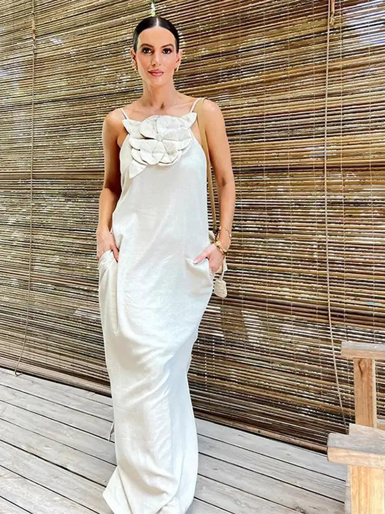 Elegant 3D Flower Maxi Dress Backless Gown For Weddings