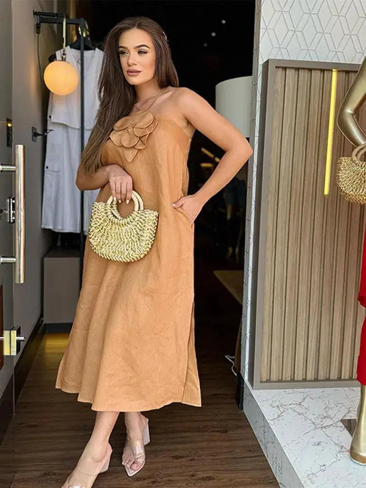 Elegant 3D Flower Maxi Dress Backless Gown For Weddings