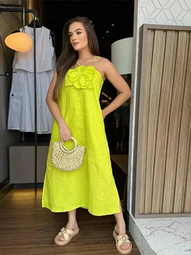 Elegant 3D Flower Maxi Dress With Floral Details Style
