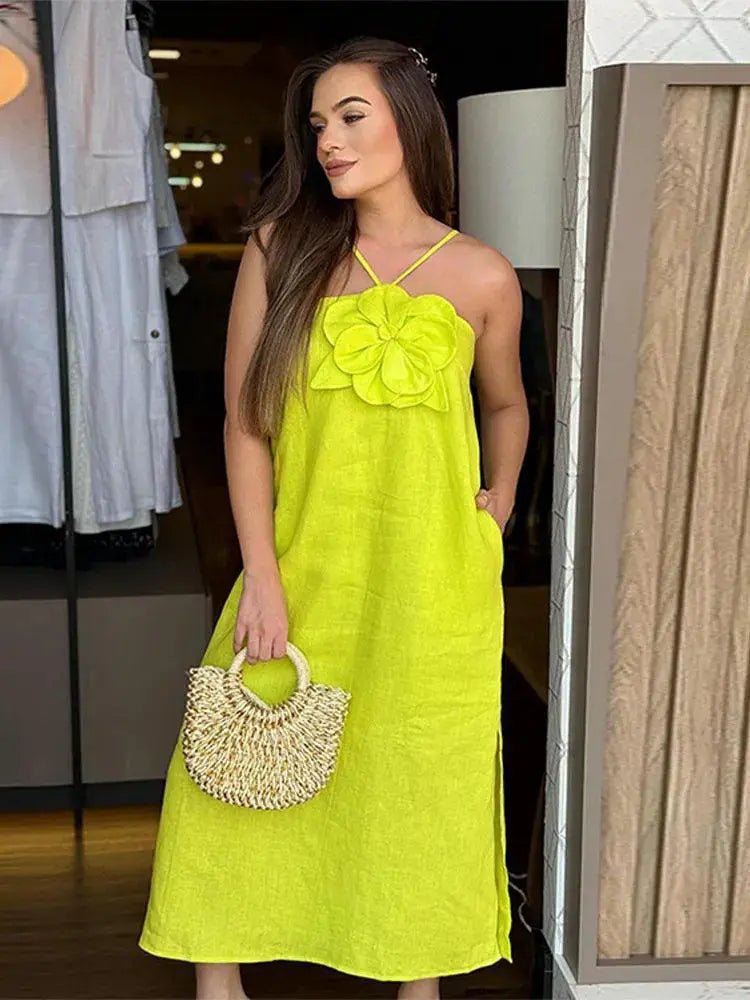 Elegant 3D Flower Maxi Dress With Floral Details Style