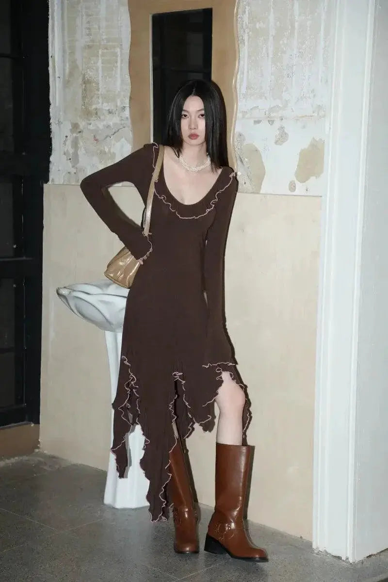 Elegant Backless Knit Dress For Spring And Autumn Season
