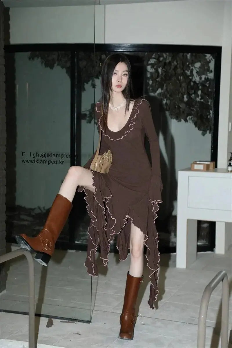 Elegant Backless Knit Dress For Spring And Autumn Season