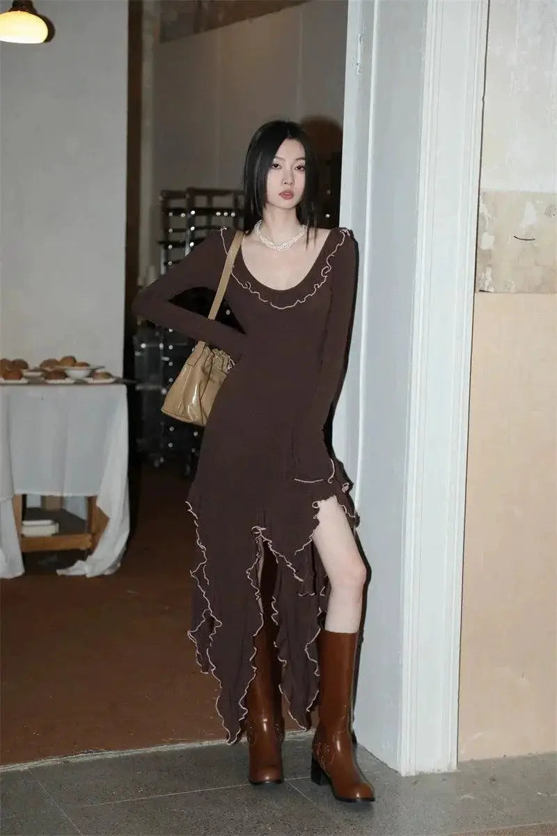 Elegant Backless Knit Dress For Spring And Autumn Season