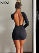 Elegant Backless O-neck Women's Mini Dress Streetwear Chic