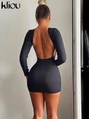 Elegant Backless O-neck Women's Mini Dress Streetwear Chic
