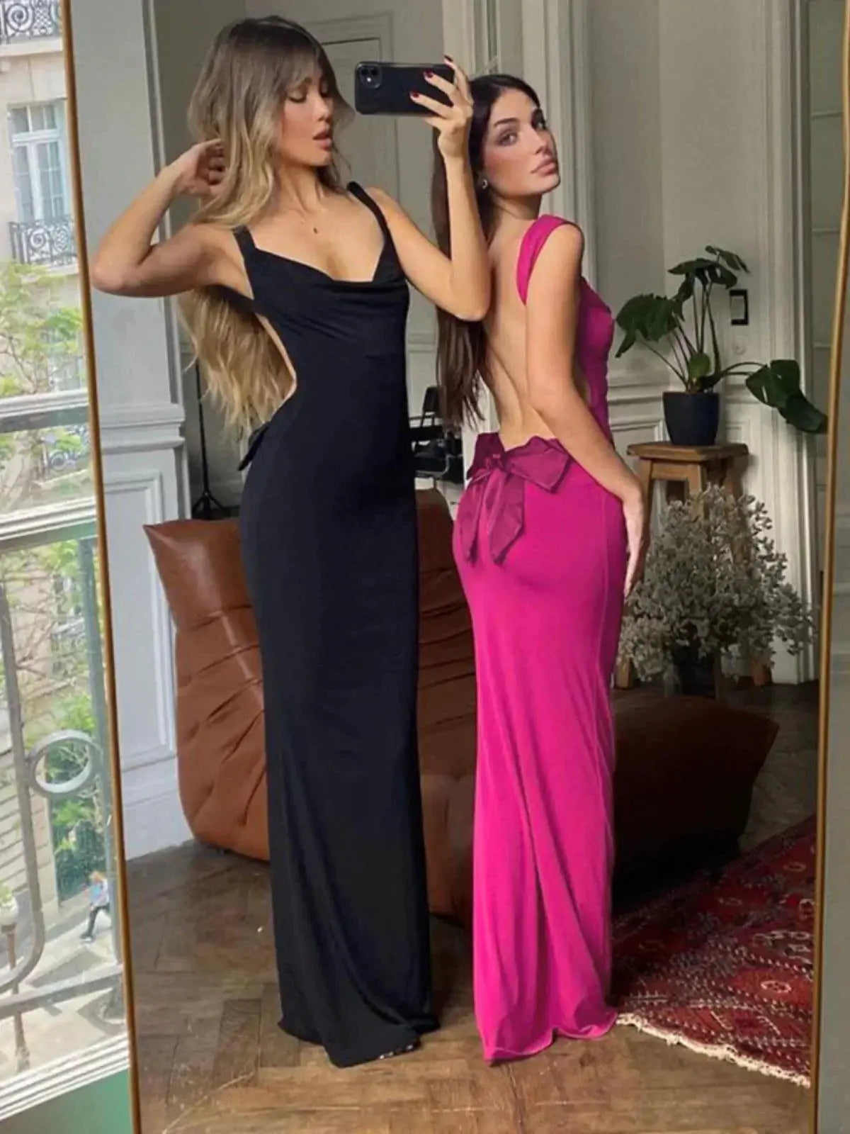 Elegant Backless Sheath Dress With Bow Details Evening Wear