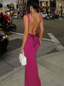 Elegant Backless Sheath Dress with Bow Details Evening Wear